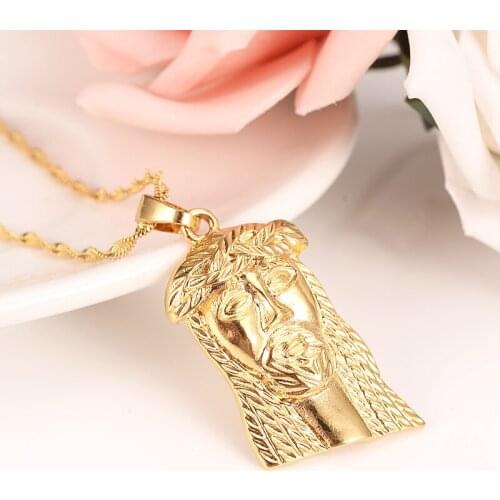 High quality Hip Hop Bling Cuba Chain Gold Color Cool Mens Jesus Pendant Necklace For Man Christmas gift