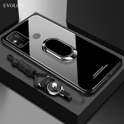 For Honor 9A Case Tempered Glass Ring Magnet Holder Phone Cases for Huawei Honor 9C 9X P Smart Pro P40 Pro P40 Lite Back Cover