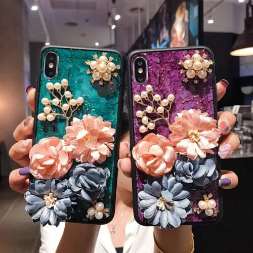 Fashion Crystal Pearl Diamond Floral Cloth Flowers Bling Glitter Case Cover For Samsung Galaxy Note 10 Plus 9 8 S10E/9/8/7 Plus
