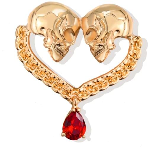 DCARZZ Skull Heart Shaped Brooch Pins Women Men Luxury Red Zircon Party Costume Fashion Jewelry Lapel Pin Halloween Gift 2 Color