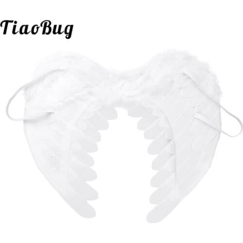 Kids White/Black Feather Fairy Angel Wings Girls Masquerade Carnival Christmas Party Performance Halloween Roleplay Costume