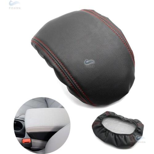 For VW Passat B6 2005 2006 2007 2008 2009 Interior Center Control Armrest Box Cover PU Leather with Sponge Decor Black-red line