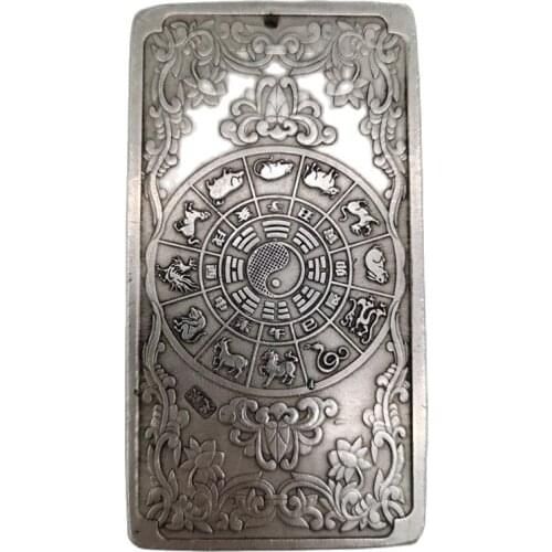 Chinese old Tibetan silver relief Zodiac monkey Waist Card amulet pendant Feng Shui lucky Card pendant