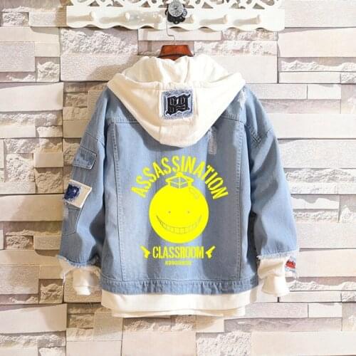 Anime Assassination Classroom Fake 2 Pieces Jacket Cosplay Casual Denim Jacket Autumn Hooded Sweatshirt Unisex Outwear Coat