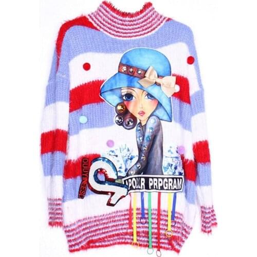 Hot Sale Woman Fashion Beauty Pattern Fall/Winter Round Neck Printing Loose Pullover Sweater Clothing