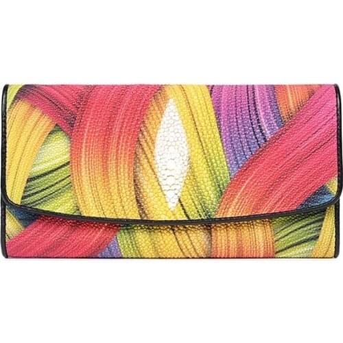 Fancy Colorful Designer Thailand Genuine Skate Skin Women Large Phone Purse Exotic Leather Lady Long Wallet Female Day Clutches