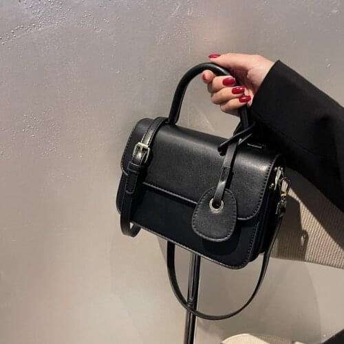 Pure color small handbag ladies retro messenger bag pure color leather female bag fashion shoulder bag trend brand bag women