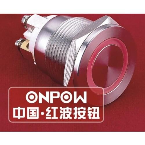 ONPOW 19mm 12V Red Ring illuminated Momentary Waterproof IP65 Stainless steel Push Button Switch (GQ19PF-10E/R/12V/S)