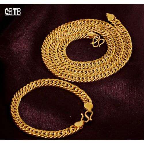 Wholesale 10mm Gold Double Buckle Flat Chain Necklace Classic Mens 18K Gold Plated Snake Bone Necklace Bracelet Jewelry Set