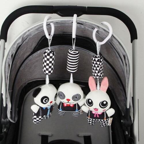 Baby Rattles Stroller Hanging Soft Plush Toy Mobile Bed Black White Cute Animal Baby Crib Hanging Bell Toys For Baby 0-12 Month