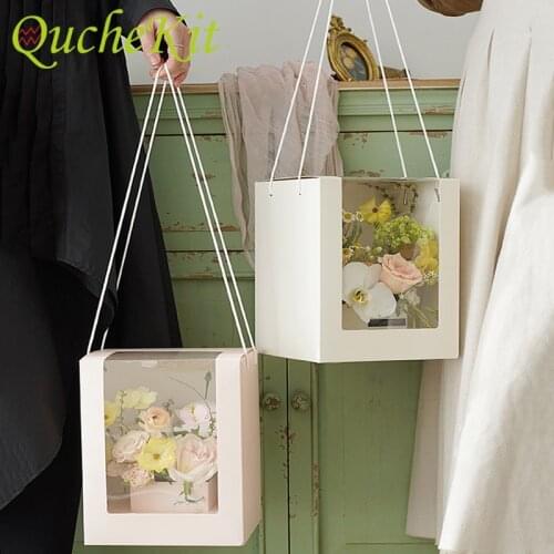 Transparent Paper Flower Storage Box Florist Bouquet Packing Boxes Wedding Favor Party Handy Bucket Holder Paper Gift Packaging