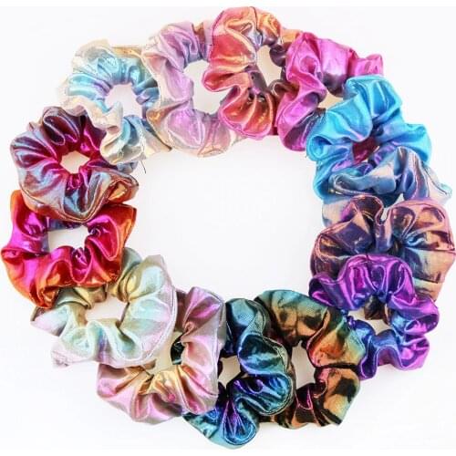 Gradient Color Hair Scrunchie PU Elastic Hair Band For Women Ponytail Holder Rubbon Band Hair Rope Headband Hair Accessories