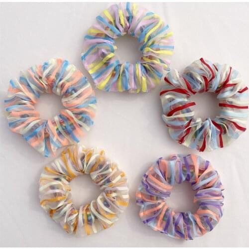 2021 Summer Macaroon Stripe Fabric Scrunchies Women Elastic Hair Bands Accessories for Lady Girls Hair Tie Rope Holder Headdress