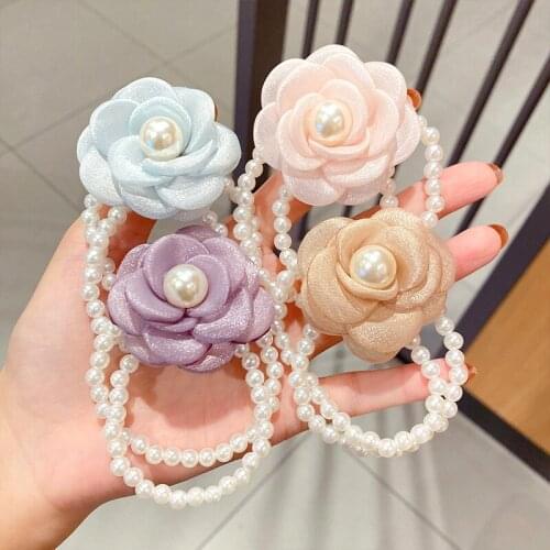Luxury Creative Design Mesh Fresh Flower Hair Loops Hair Circle Girl Elastic Pearl Flowers Hair Rope Headband