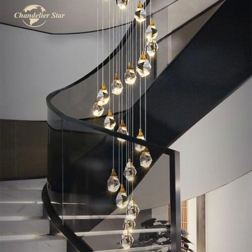 Luxury LED Chandeliers Lighting Modern Crystal Prism Diamond Pendant Hanging Lamps Bedroom Living Room Staircase Hotel Lights