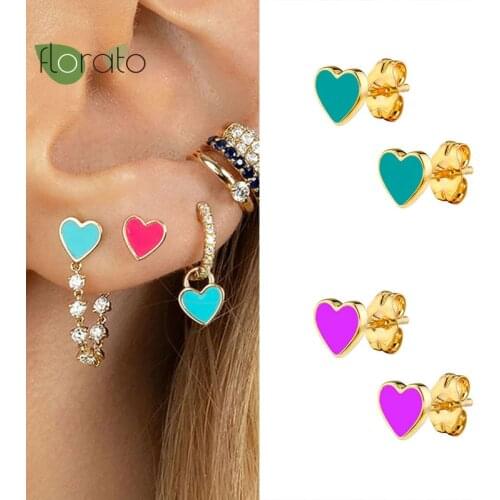 Epoxy Zircon Heart-shaped Earrings 925 Silver Ear Needle for Women Colorful Stud Earrings Sweet All-match Jewelry Korean Version