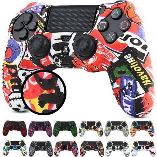Water Transfer Printing STUDDED Silicone Case Cover Skin with 2xThumb Grip Cap for PS4/PS4Slim/PS4PRO Dualshock 4 Controller