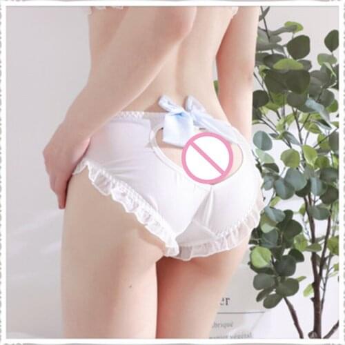 Cute and Cute Girls Underwear Peach Buttocks Hollow Love Sweet Bow Ruffled Milk Silk Cotton Briefs Panties