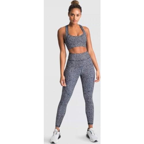 Sport Set Women Fitness Two Piece Sets Outfits Print Leggings Crop Top Gym Femme Sexy Active Wear Running Bras Workout Pants