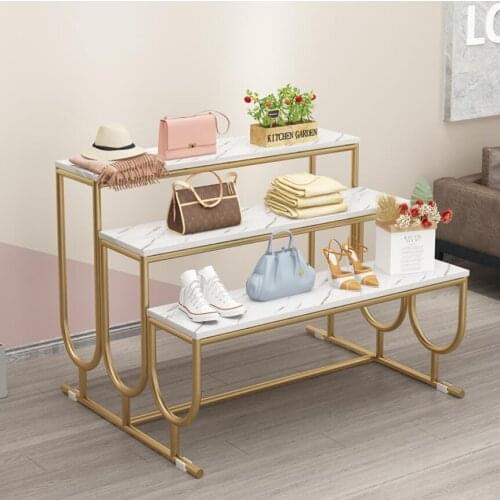 Three layer shelf shoe store bag marble water table clothing store light luxury iron art exhibition stand