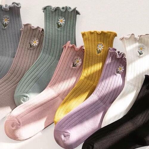 Japanese harajuku Fashion Flower Pattern Embroidery cotton socks women spring summer cute socks sweet girls comfortable kawaii