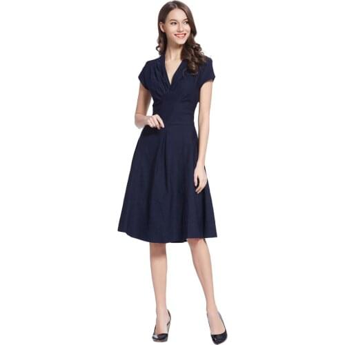Women Summer Plus Size Retro Vintage Sexy V Neck Tunic A Line Dresses Ladies Audrey Hepburn Princess Swing Dresses Vestidos