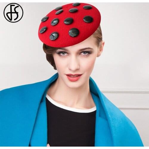 FS Black Pillbox Hats For Women Fascinator Vintage Wool Hat Ladies Church Dress Derby Hats Red White Fedora