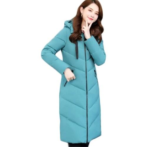 Winter jacket women blue black L-6XL plus size hooded parkas 2020 autumn new long slim yellow warmth cotton coat feminina CX1154