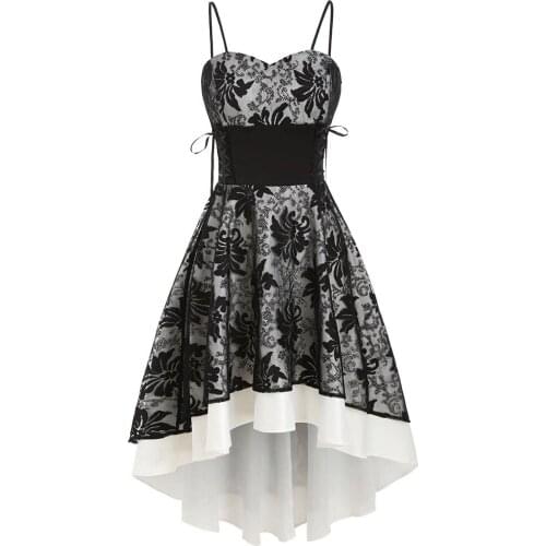 Womne Vintage Dress High Grade Cami Bandage Lace Up High Low Dress Party Dress Sleeveless Backless Irregular Hem Dress #G3