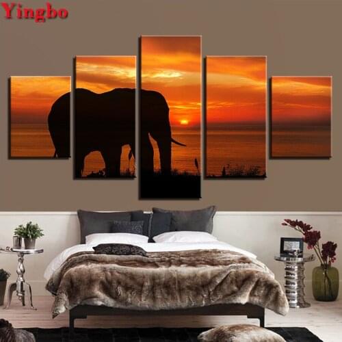 Animal Elephant Sunset Scenery Diamond Painting 5 Pie ces Full square round Diamond Embroidery sale Kit Pictures Rhinestones