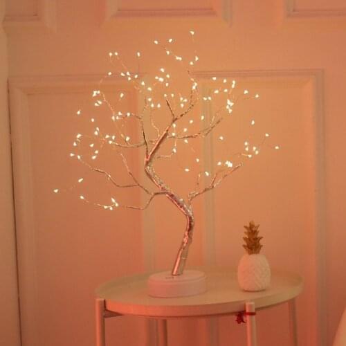 1 PC USB Fire Tree Light Copper Wire Table Lamps LED Night Light For Home Bedroom Wedding Party Bar Christmas Decoration