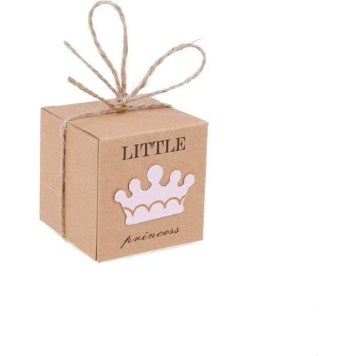10pcs/lot Little Prince Princess Candy Box Crown Twine Kids Baby Shower Party Chocolate Boxes Supplies Wedding Gift Favors