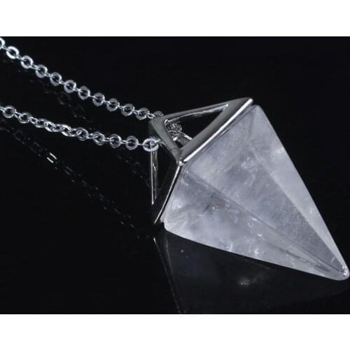 100-Unique 1 Pcs Silver Plated Natural Rock Crystal Quadrangular Pyramid Pendant Amulet European Jewelry
