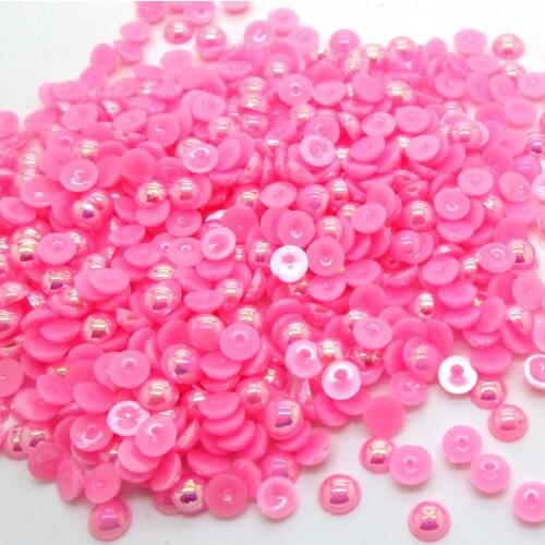 2000Pcs 4mm Pink AB Half Roud Pearl Beads FlatBack Scrapbook Craft Cabochon Kawaii DIY Embellishments Accessories