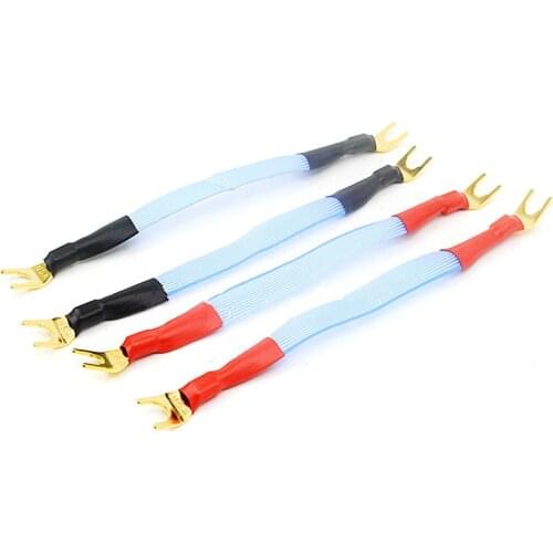 4pcs Silver Plated Jumper Cable Audio Speaker Wire Banana To Spade Bridge Cable 15CM