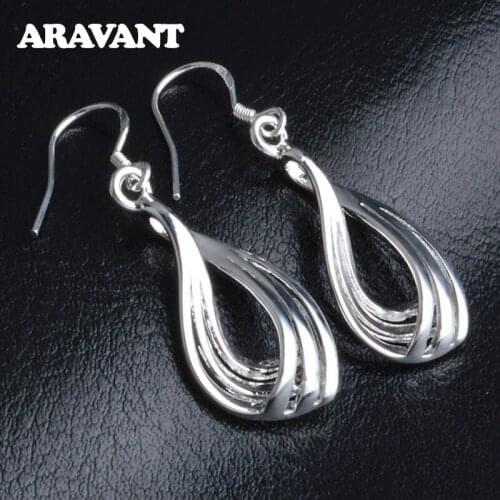 925 Silver Hollow Wave Drop Earring For Women Fashion Jewelry Wedding Gift