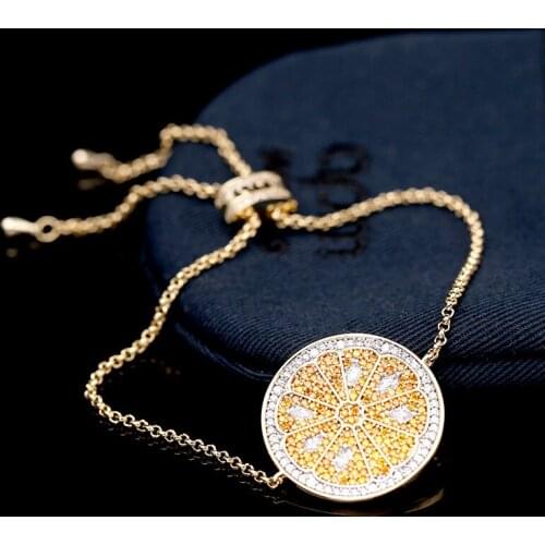 Clear Crystal Lemon Orange Fruit Scalable Bracelets Zircon Copper Bangle Women Wristbands Contracted Jewelry Dropshipping