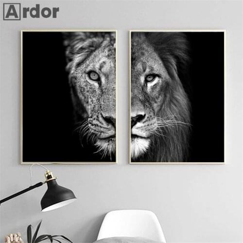Black And White Posters Wild Animal Canvas Print Lion And Lioness Wall Art Print Painting Nordic Decorative Picture Home Decor