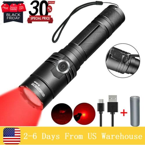 COSMOING 400 Yards 625nm Red Light Rechargeable LED Tactical Flashlight 18650 Torch Lamp