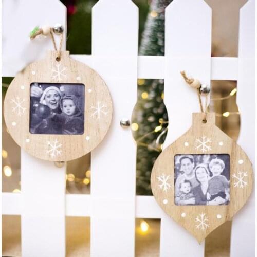 1PC Christmas Wooden Photo Frame Pendant Sticker Tags Christmas Tree Decoration for home New Year Supplies