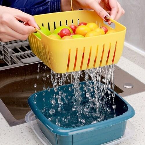 Draining Basket Kitchen Plastic Box Multifunctional Fresh-Keeping Box Double-Layer Square Covered Vegetable Washing Basket