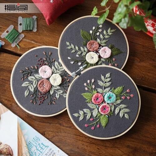 European embroidery diy material package handmade creative beginner fabric kit plant flower 3d cross stitch sewing kit send hoop