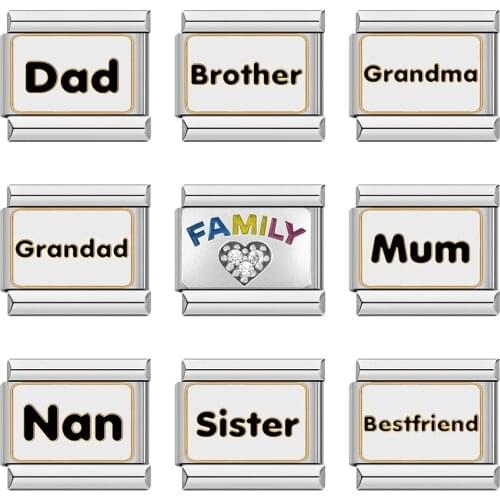 Hapiship Original Daisy Dream Dad Mum Sister Family Charm Italian Links Fit 9mm Bracelet Stainless Steel Jewelry Making DJ310