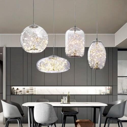 IKVVT Novelty Glass Jar LED Pendant Lights Romantic Fairy Stars Suspension Luminaire for Bedroom Dining/Living Room Decoration