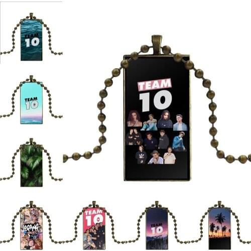 Jake Paul Team 10 Logo Bronze Color Glass Cabochon With Rectangle Shaped Pendant Choker Necklace For Women Girls