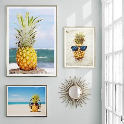 Cartoon Pineapple Beach Sea Landscape Wall Art Canvas Painting Nordic Posters And Prints Wall Pictures For Living Room Decor