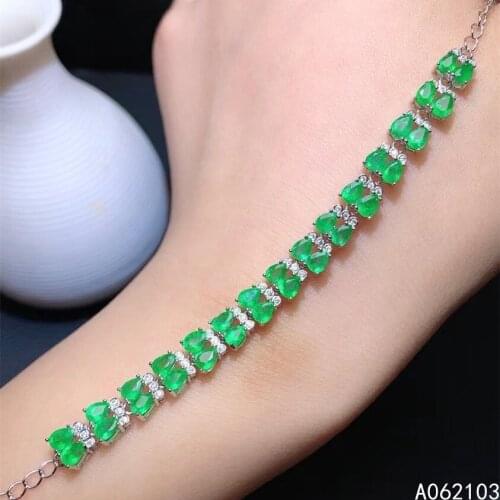 KJJEAXCMY fine jewelry 925 sterling silver inlaid natural emerald Womens luxury retro water drop gem bracelet support detection