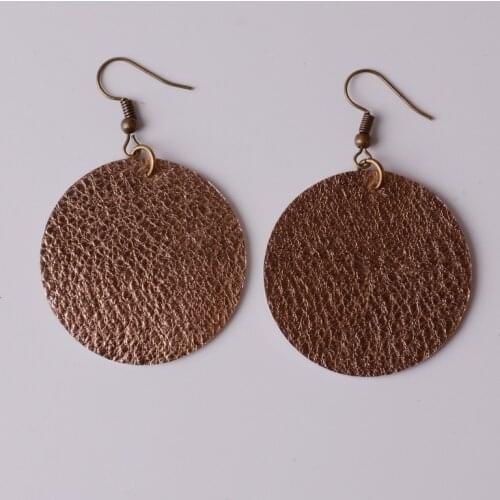 Rainbery Round PU Leather Earrings Woman Flash Handmade Drop Big Earrings Dangle Antique Looking Jewelry JE0605