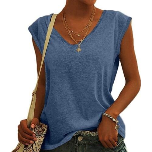 Summer Undershirt Women Solid Color Vest Top Ladies Sexy V-Neck Sleeveless Loose Tank Tops Comfortable Breathable Tee