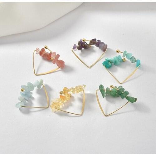 Min order 12pcs/lot color natural stone geometric triangle shape copper floating locket charms diy jewelry earring accessory